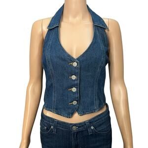 Levi’s Bria Denim Halter Top Large Button Down Slim Fit Cropped Western Classic